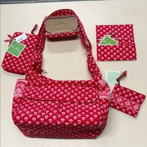 Vera Bradley Nantucket Red Quilted Shoulder Bag with Matching Pouches